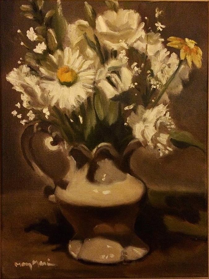 White Flowers in a White Vase Painting by Mary Marin Pixels