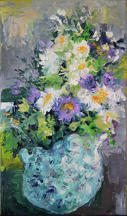 White Flowers, Modern Relief Painting Painting