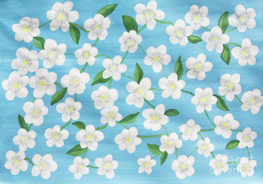 White flowers on blue, painting Painting by Irina Afonskaya