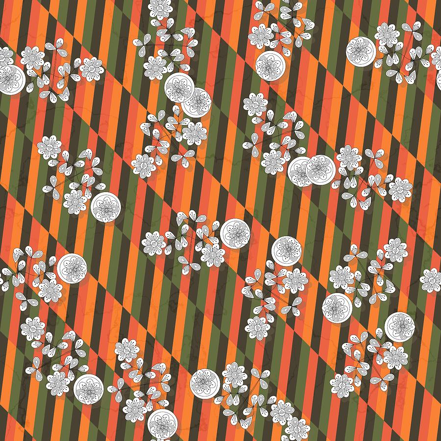White flowers on orange green geometric straw background by Lenka Rottova White flowers on orange green geometric straw background by Lenka Rottova