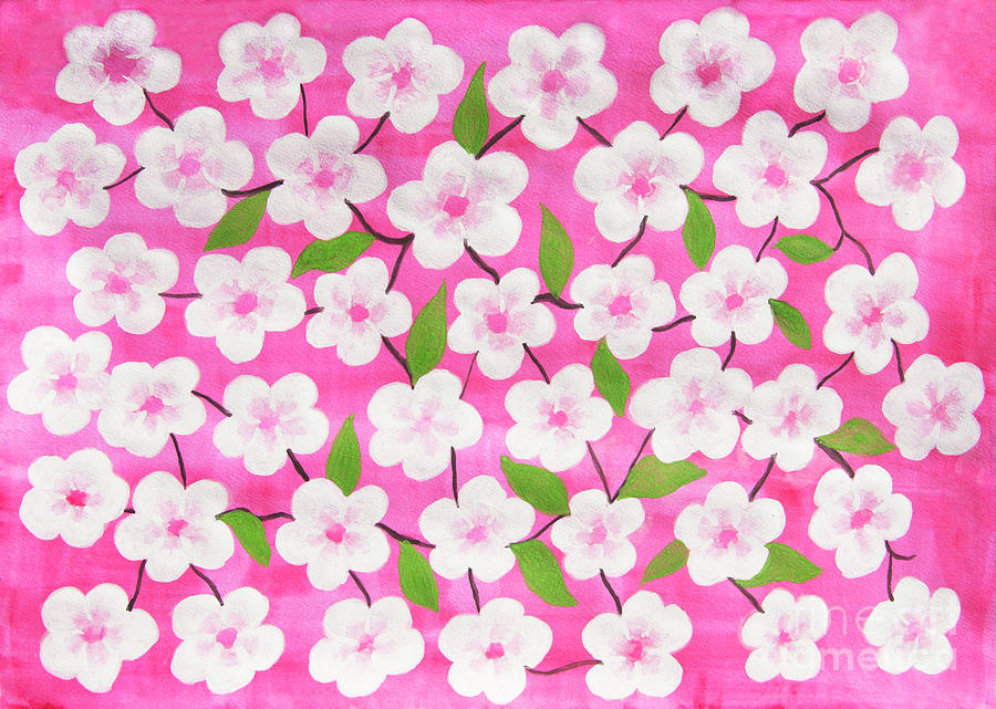 White flowers on pink Painting by Irina Afonskaya