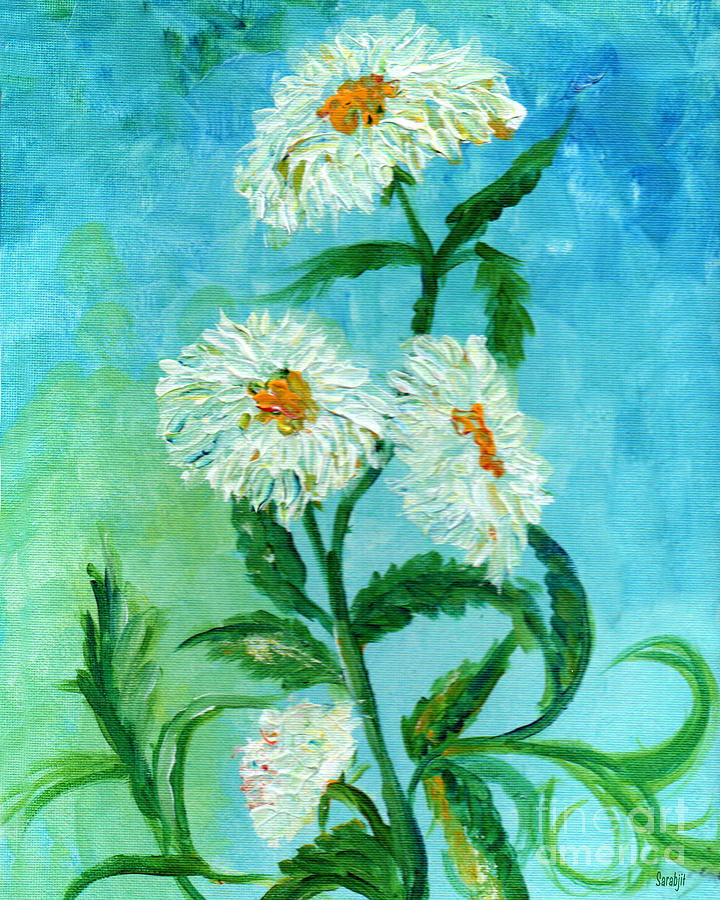White flowers Painting by Sarabjit Singh