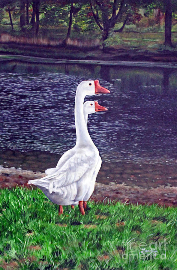 White Geese at Dusk Painting by Leandria Goodman