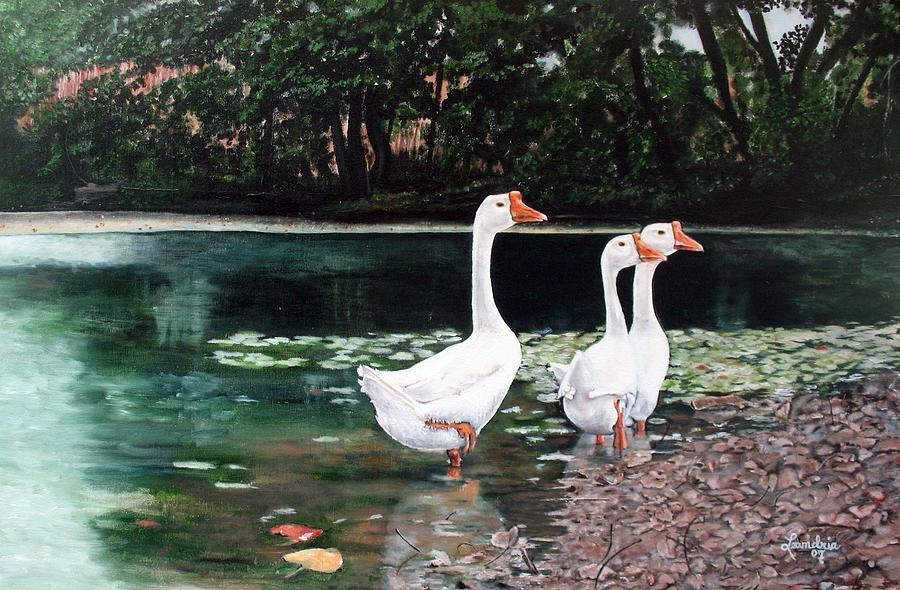 White Geese in Early Fall 07 Painting by Leandria Goodman