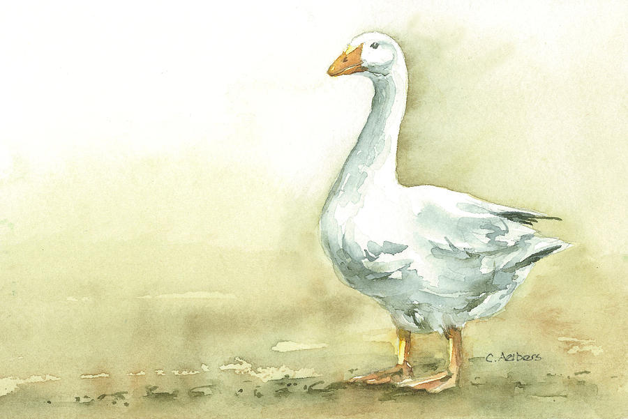 White Goose Painting by Corinne Aelbers