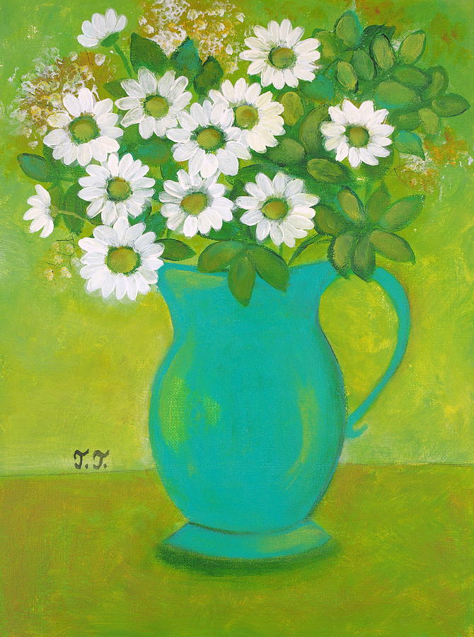 White Happy Flowers Painting by Teodora Totorean