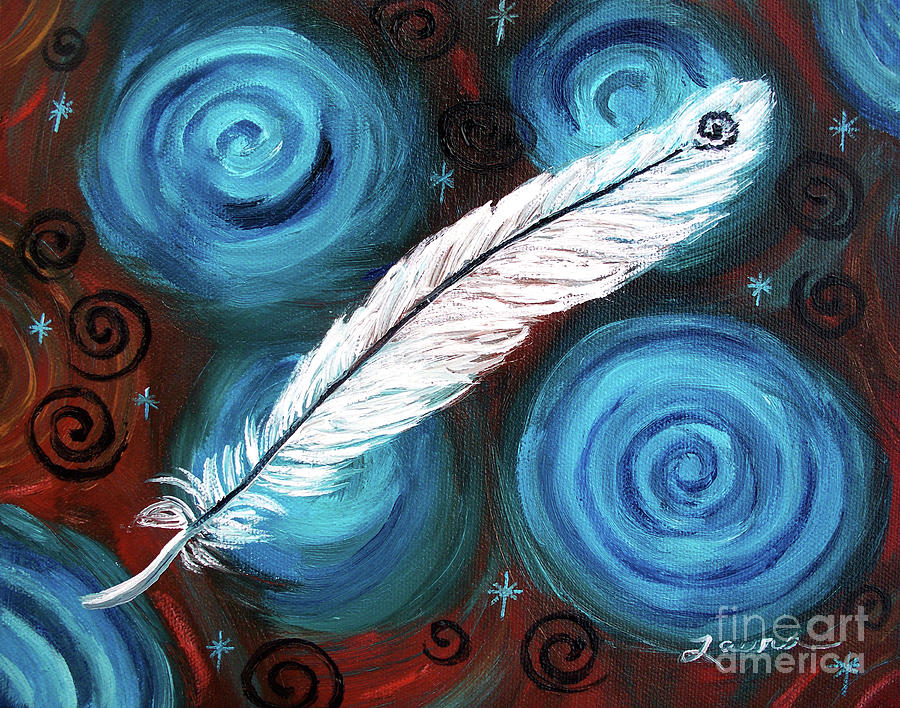 White Hawk Feather Painting by Laura Iverson