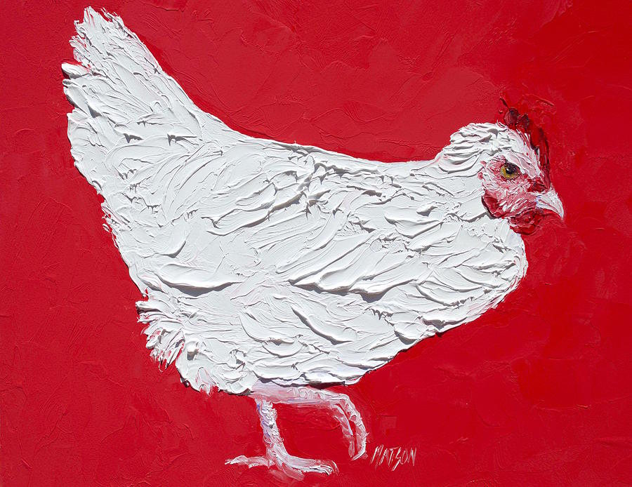 White hen painting Painting by Jan Matson