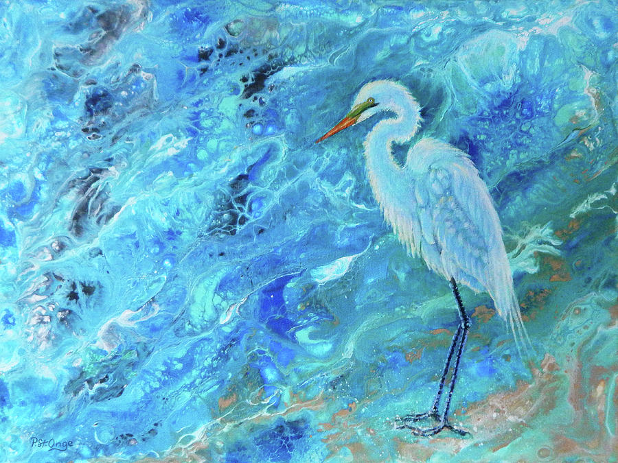 White Heron in the Tide Painting by Pat St Onge