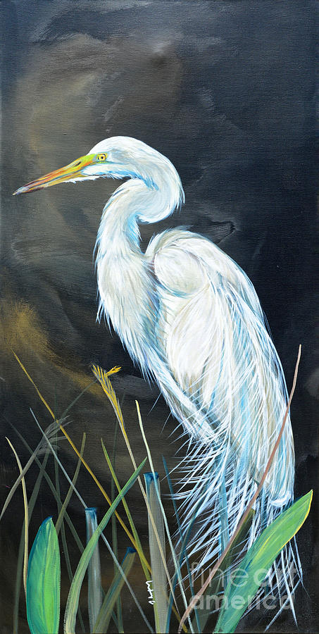 white heron painting