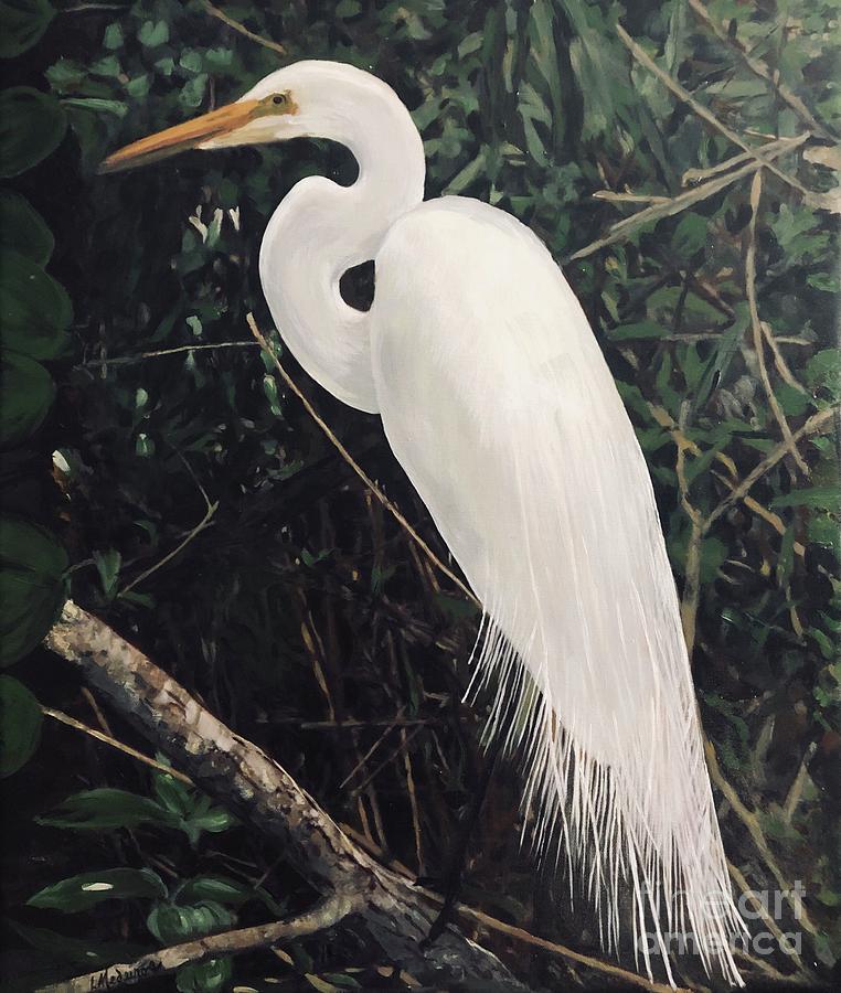 white heron painting