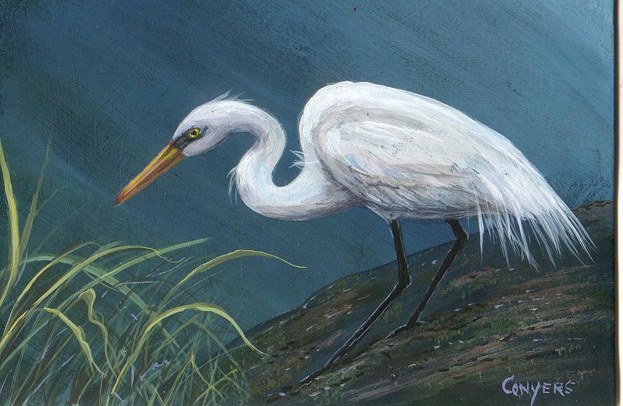 White Heron Painting by Peggy Conyers