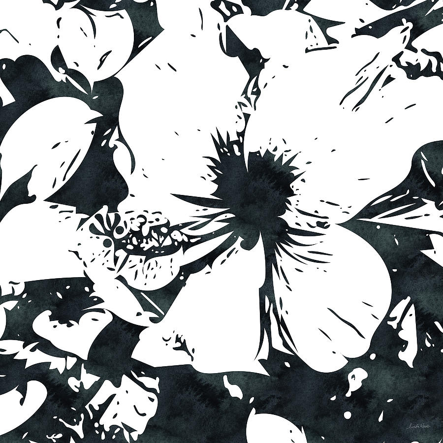 Black And White Mixed Media - White Hibiscus- Art by Linda Woods by Linda Woods
