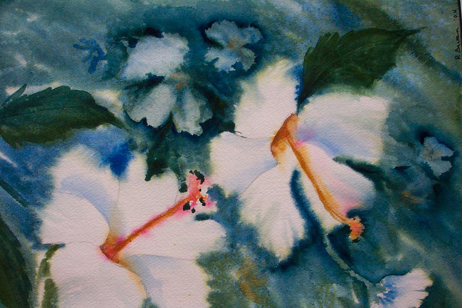 Hibiscus Painting - White Hibiscus by Ruth Bevan Hibiscus Painting - White Hibiscus by Ruth Bevan