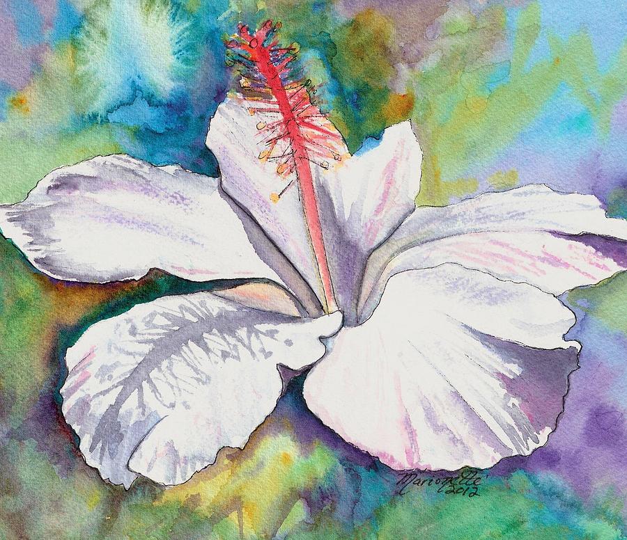 White Hibiscus Waimeae Painting by Marionette Taboniar