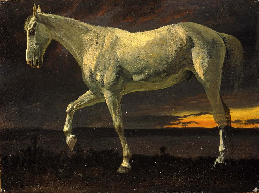White Horse and Sunset Painting by Albert Bierstadt