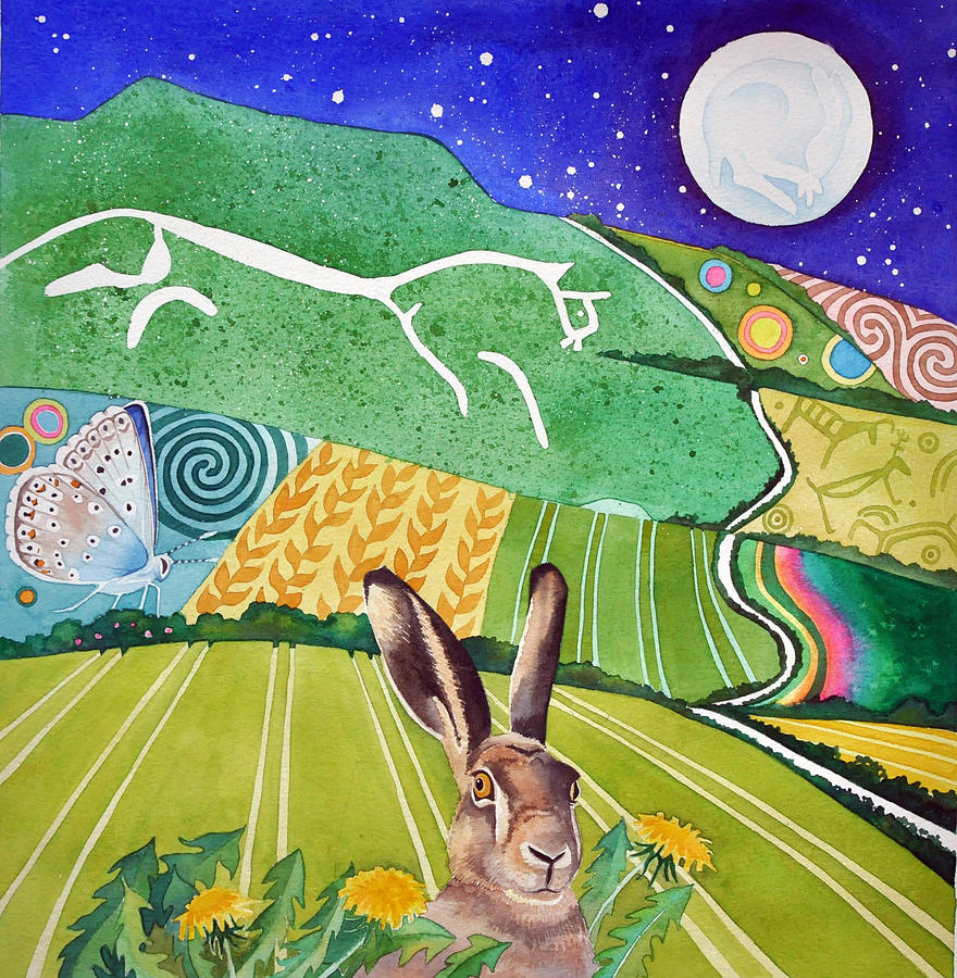 Brown Hare Painting - White horse brown hare by Jane Tomlinson