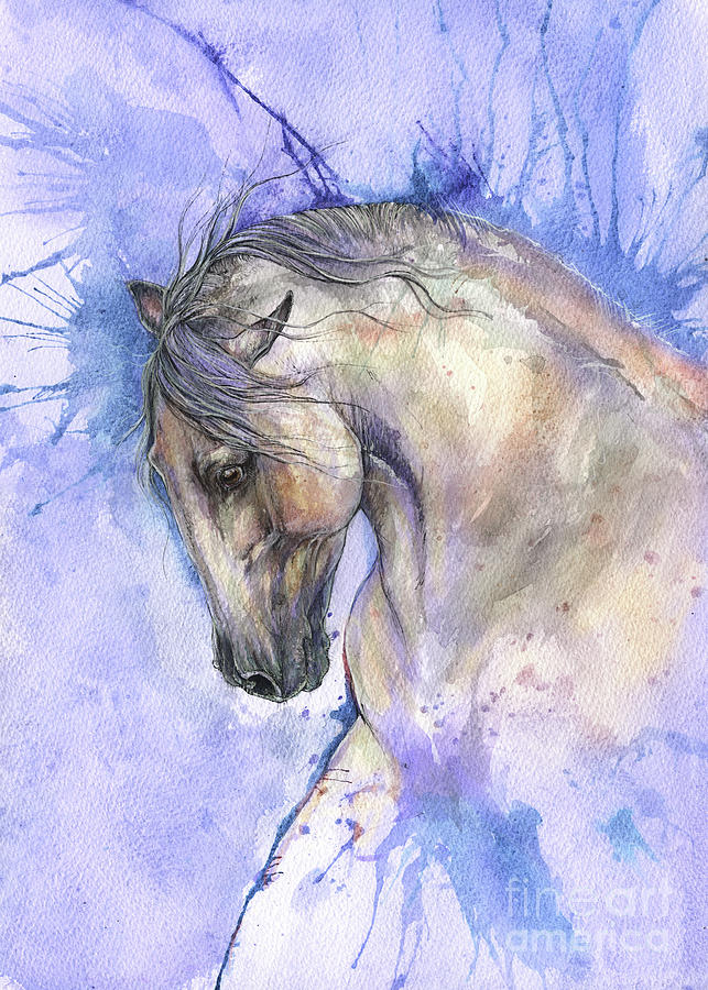 White horse on purple background 2017 06 02 Painting by Ang El