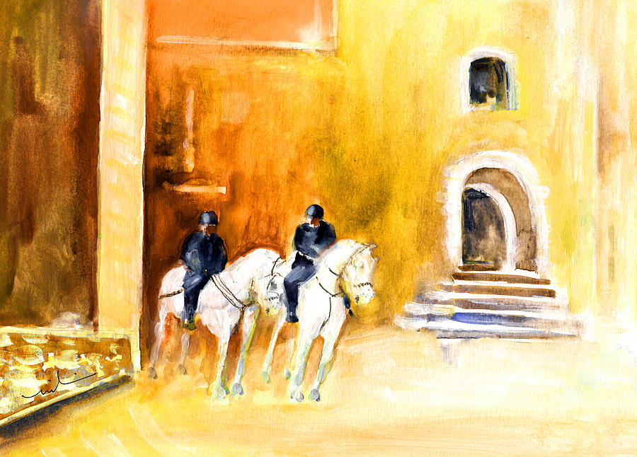 White Horses By The Cathedral In Palma De Mallorca Painting by Miki De Goodaboom