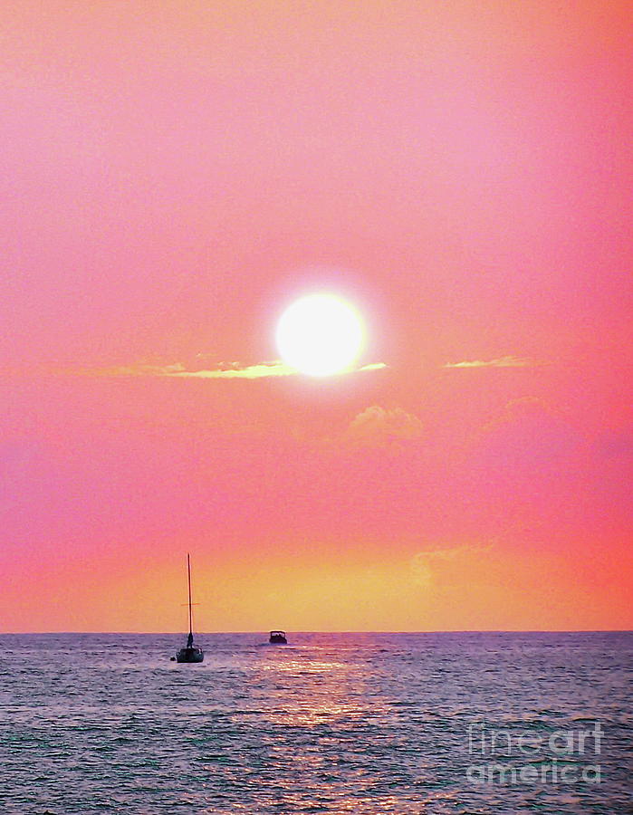 White hot sun bright pink Hawaiian seaside sky  Photograph by Priscilla Batzell Expressionist Art Studio Gallery