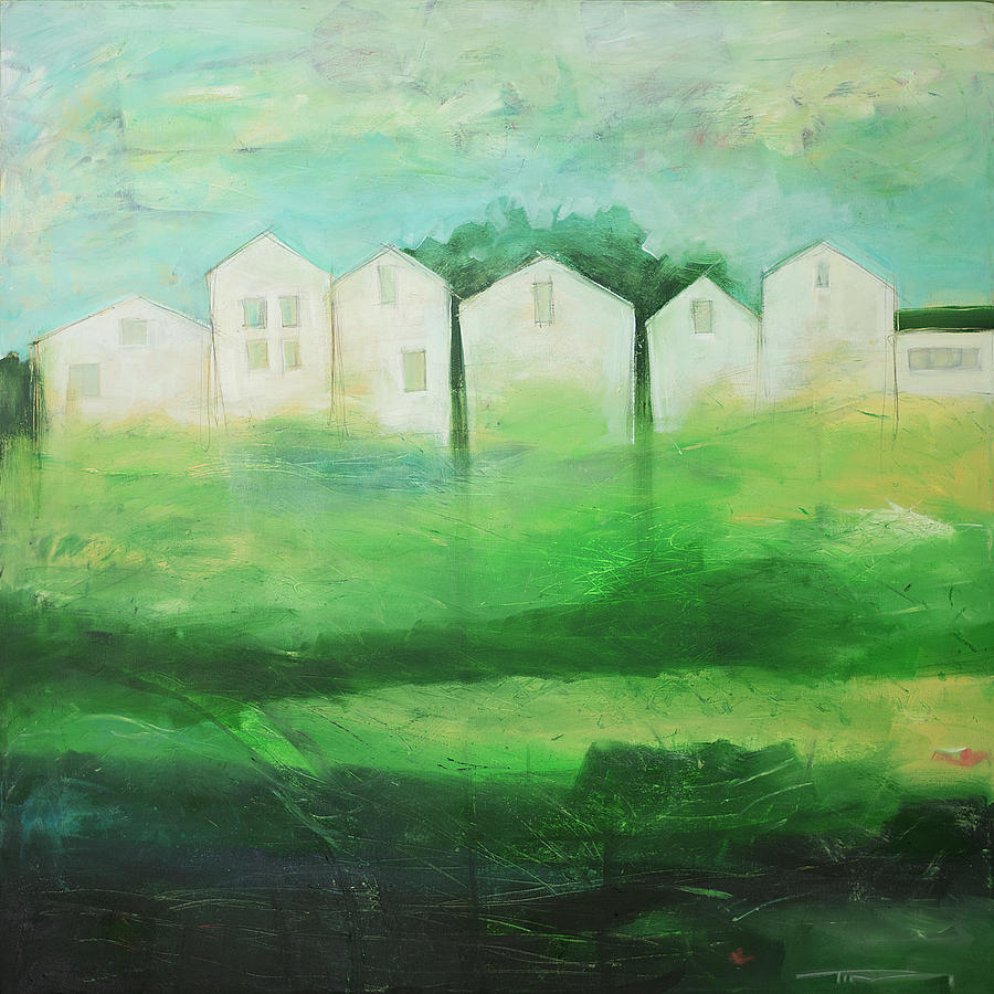 White Houses in Row by Field Painting by Tim Nyberg