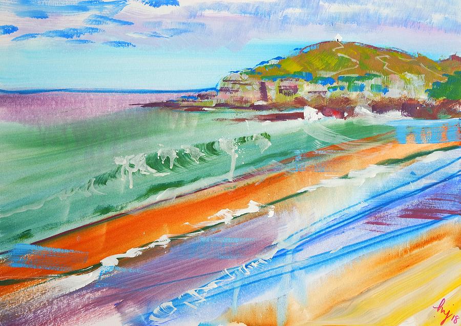 White hut on cliff top at Fistral beach Mixed Media by Mike Jory