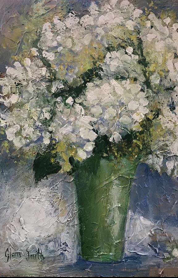 White hydrangeas Painting by Gloria Smith