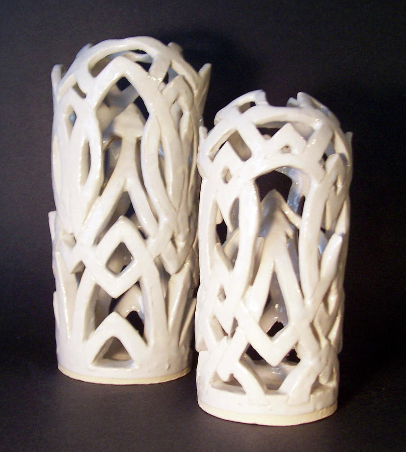 White Interlaced Sculptures Sculpture by Carolyn Coffey Wallace