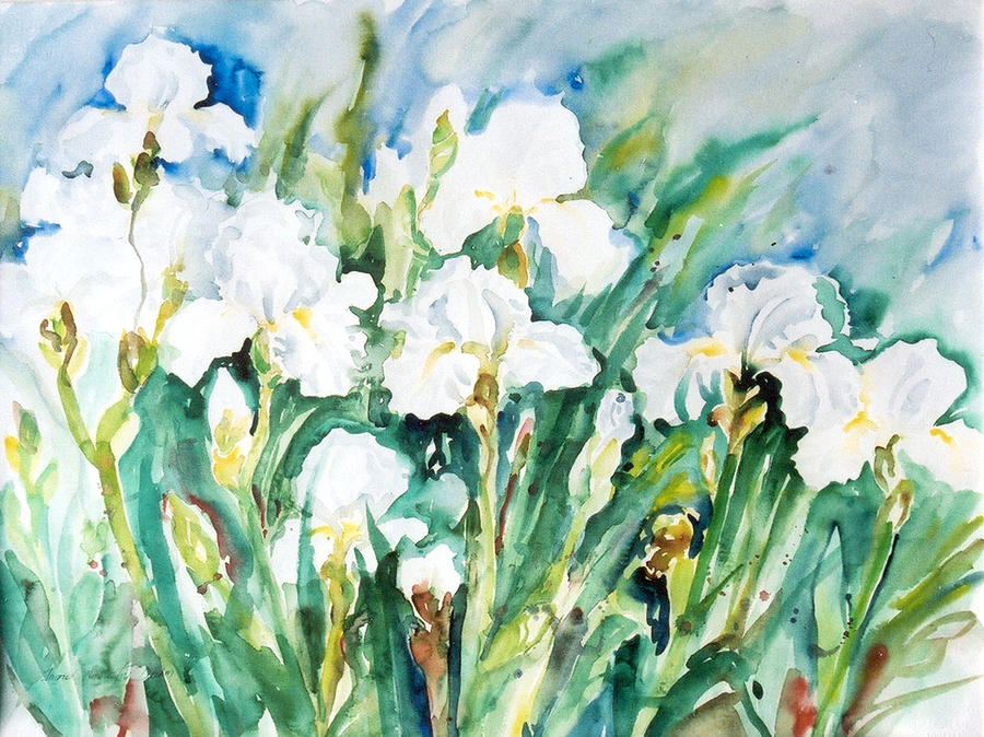 White Irises Painting by Ingrid Dohm