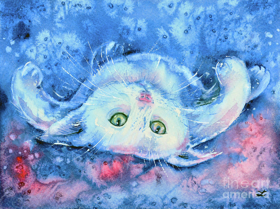 White Kitten  Painting by Zaira Dzhaubaeva