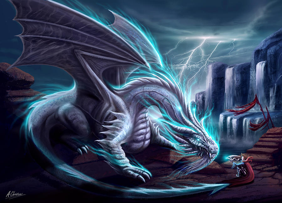 White Lightning Dragon Painting By Anthony Christou