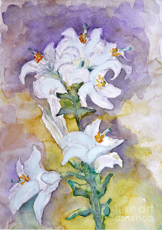 White Lilies Painting by Jasna Dragun