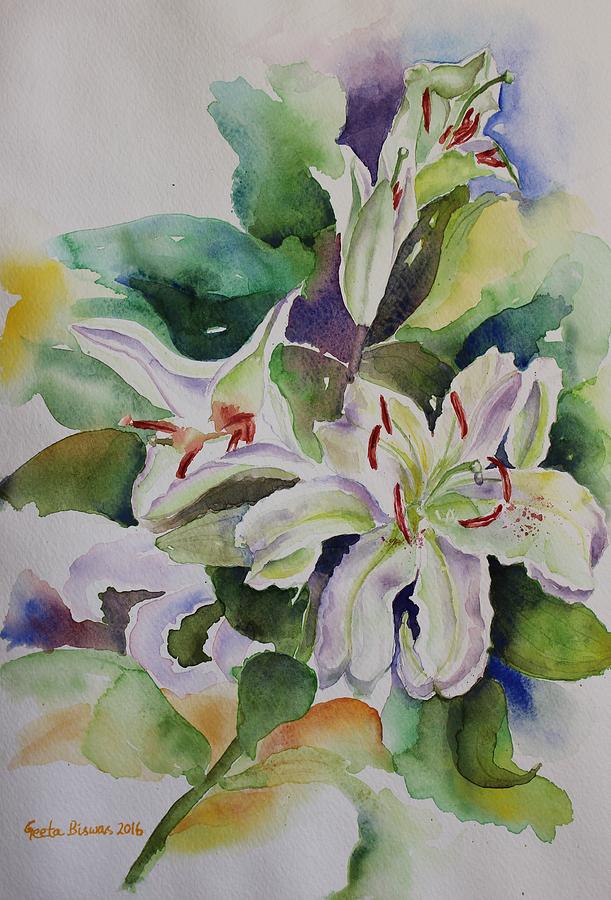 Lily Painting - White Lilies still life by Geeta Yerra