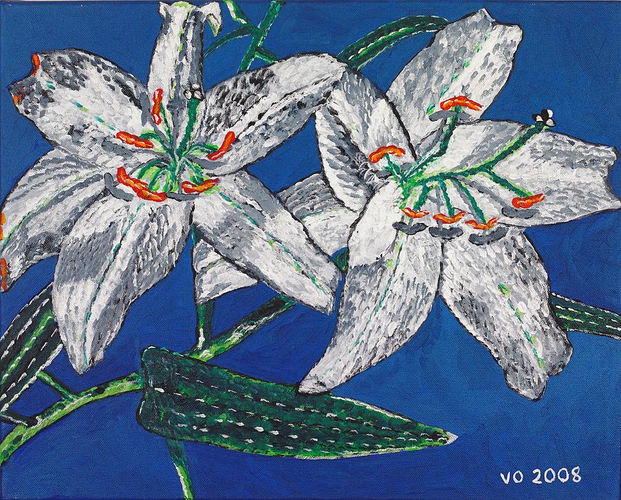 White Lilies Painting by Valerie Ornstein