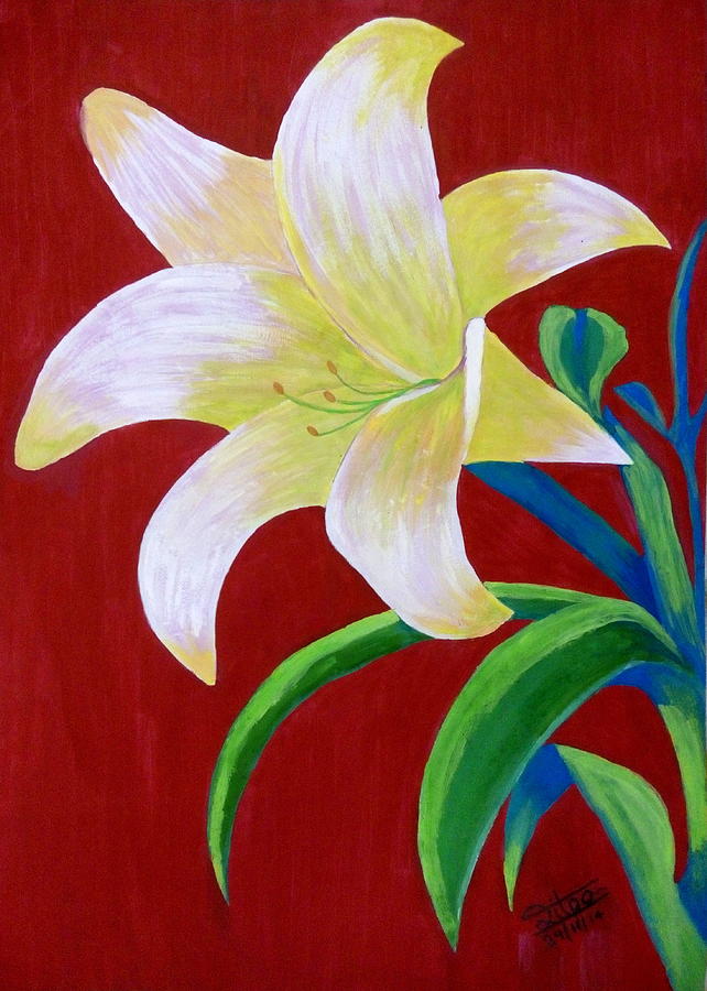 White Lilly Painting by Silpa Saseendran