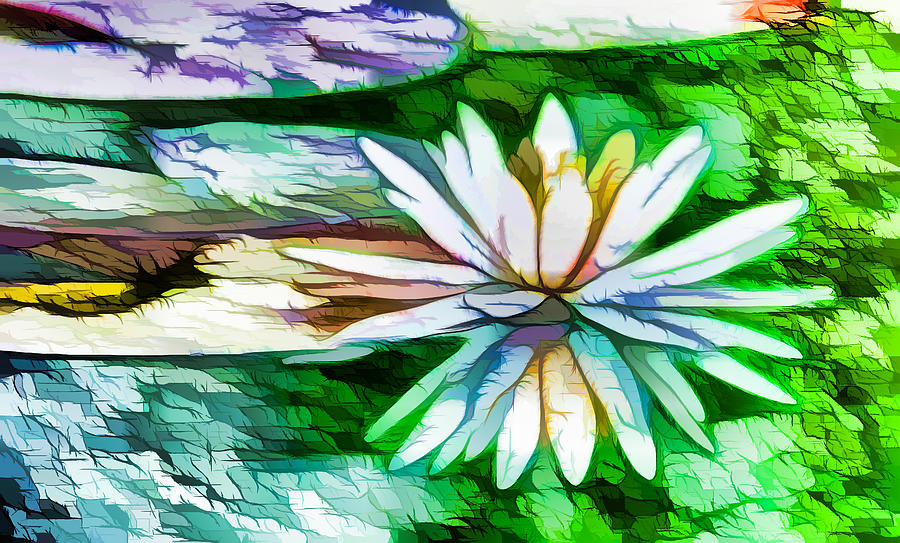 White Lotus in the pond Painting by Jeelan Clark
