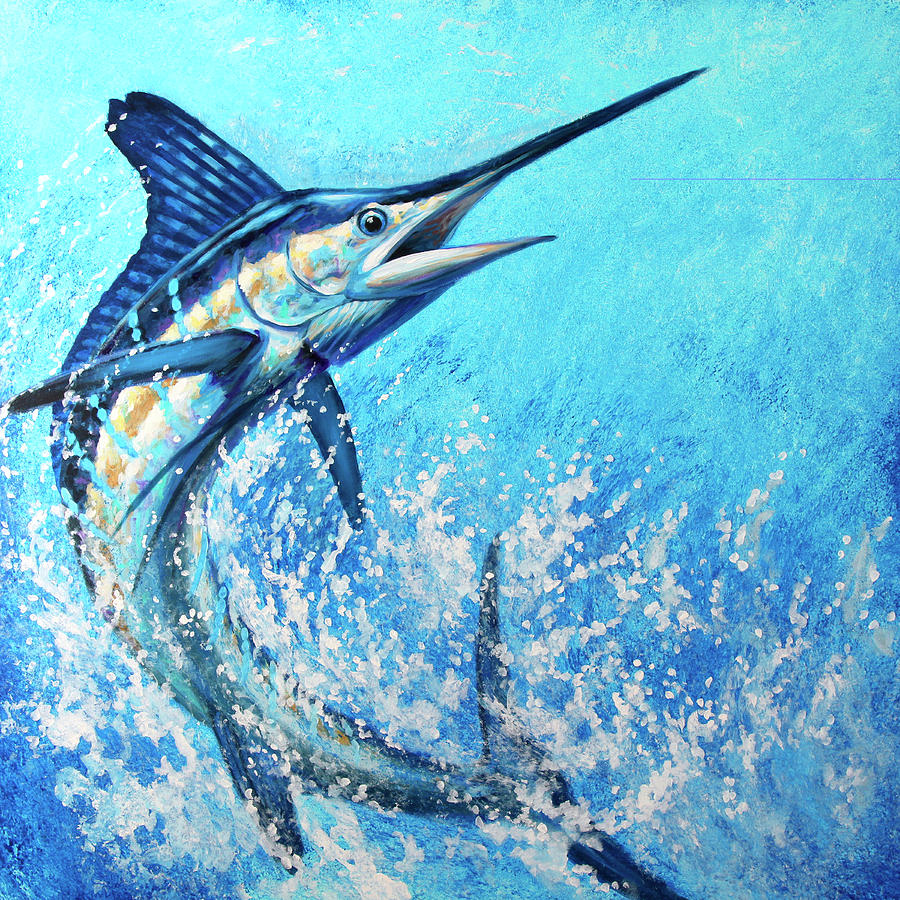 White Marlin Wide Open Painting by Guy Crittenden