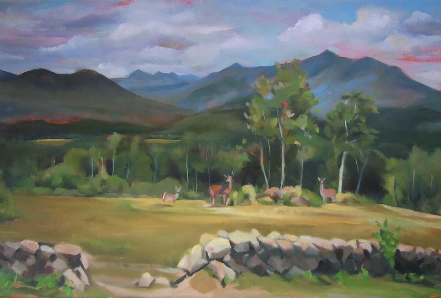 White Mountain Deer Detail Painting by Nancy Griswold