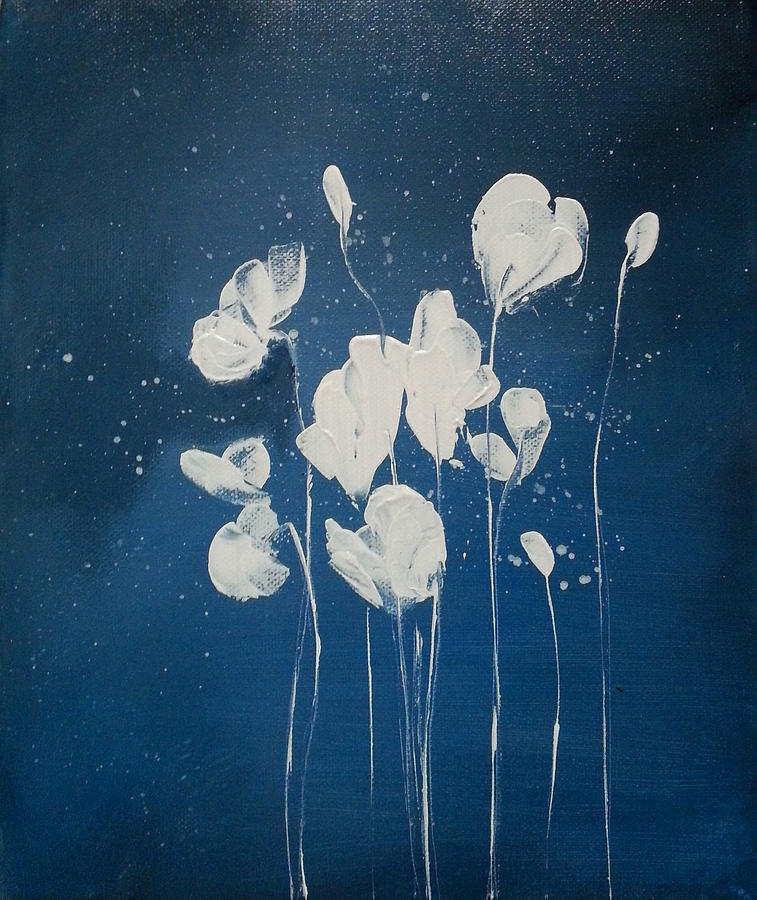 White on Blue Painting by Florentina Maria Popescu
