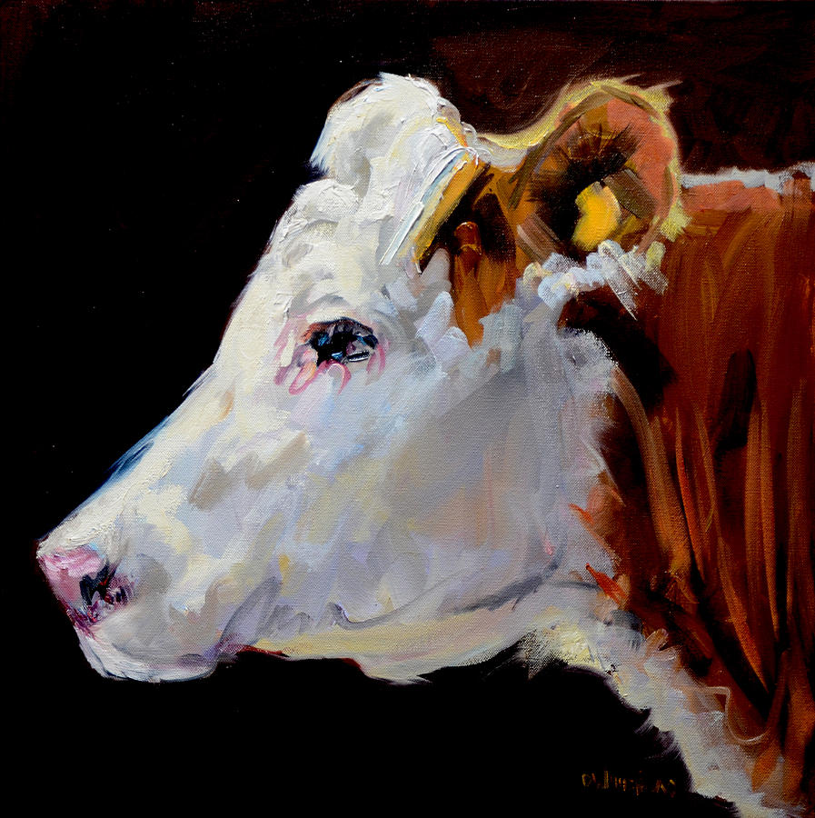 White On Brown Cow Painting by Diane Whitehead