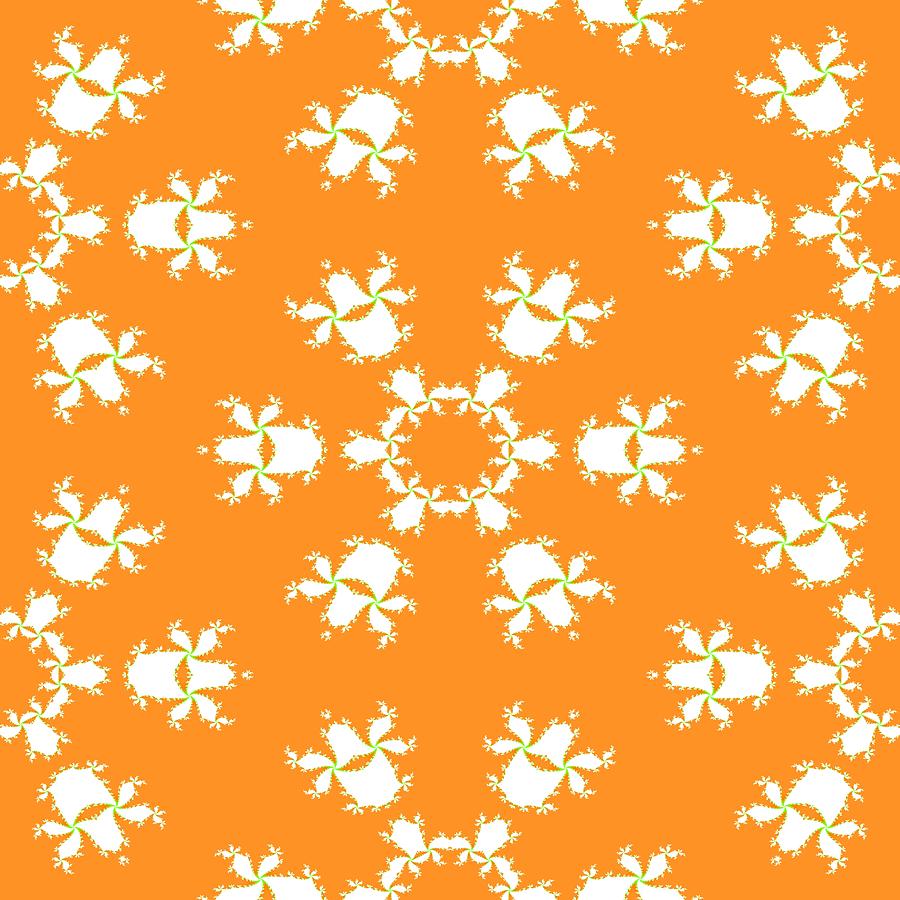 White Orange Floral Pattern Digital Art