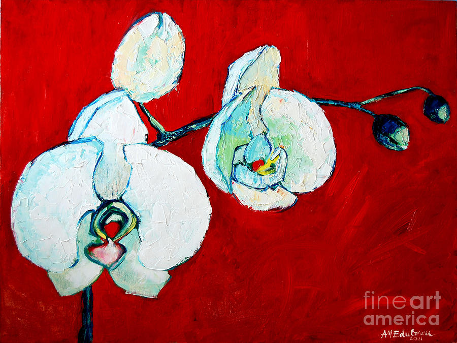 White Orchid Painting by Ana Maria Edulescu