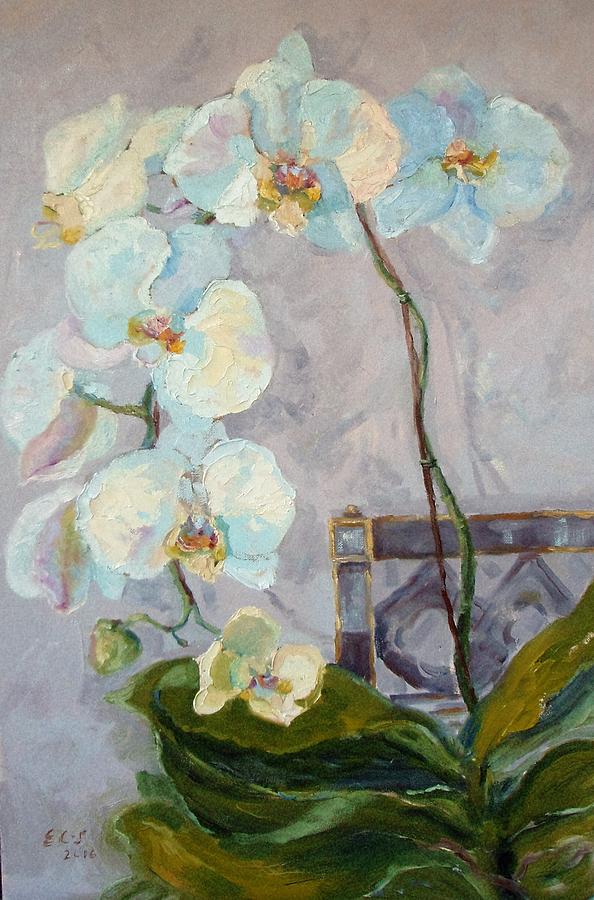 White Orchid and Chair Painting by Elinor Fletcher
