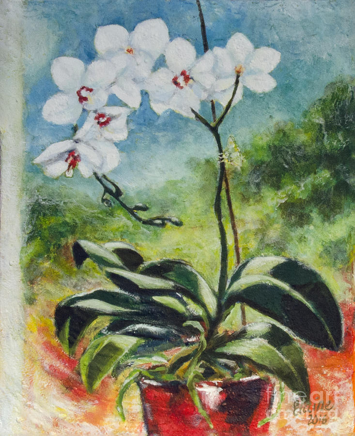 White Orchids Painting by Elaine Berger