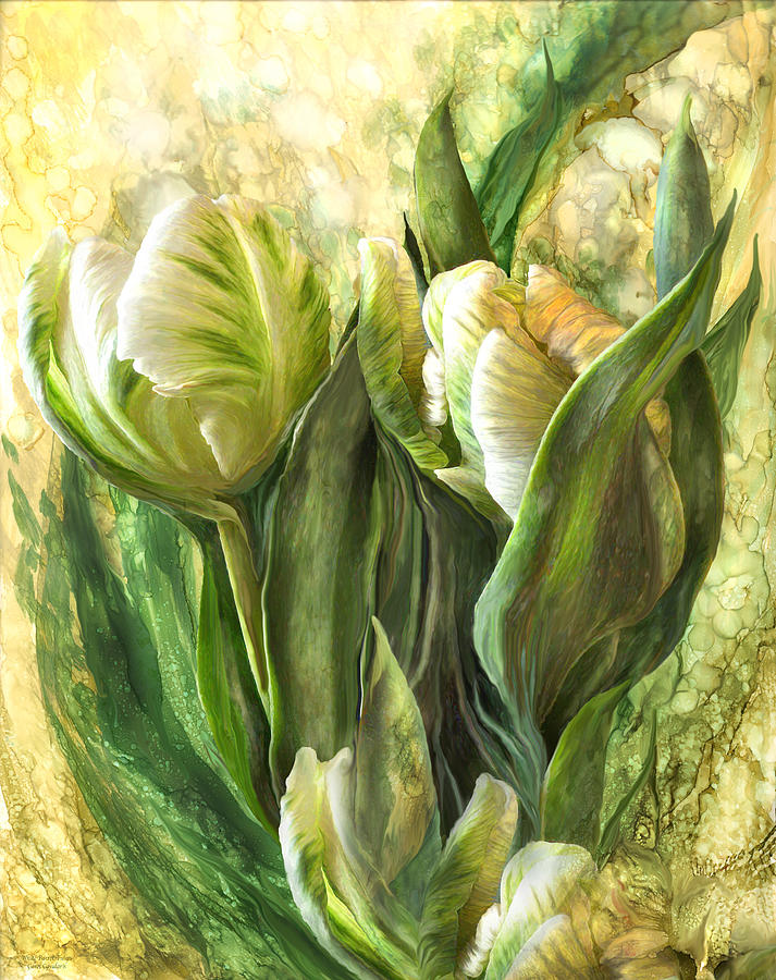 White Parrot Tulips Mixed Media by Carol Cavalaris