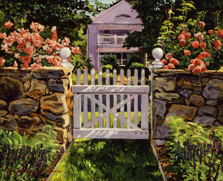 White Picket Gate Painting by David Lloyd Glover