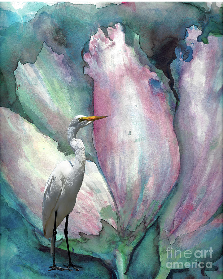 White Pedal Heron Painting by Francelle Theriot