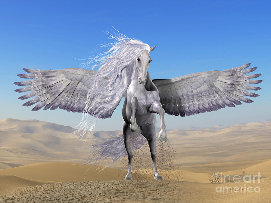 White Pegasus in Desert Painting by Corey Ford