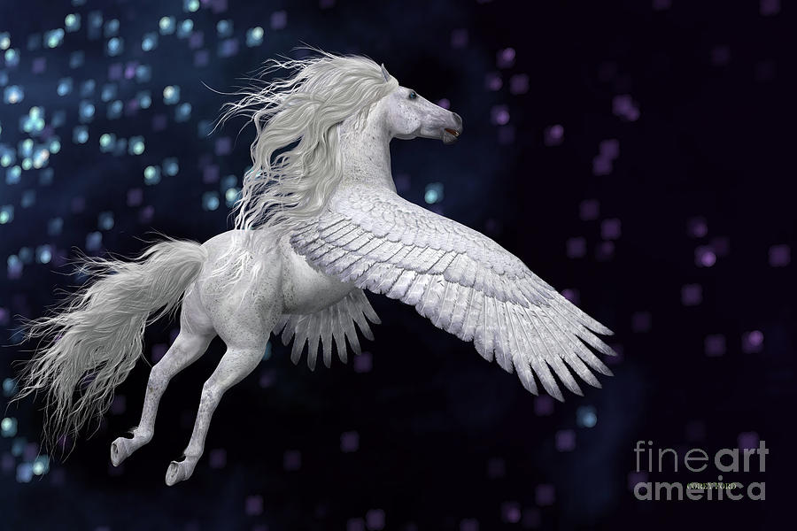 White Pegasus in Sky Digital Art by Corey Ford