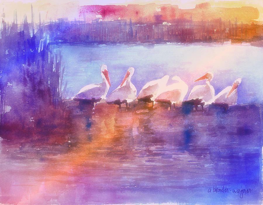 White Pelicans Painting by Arline Wagner